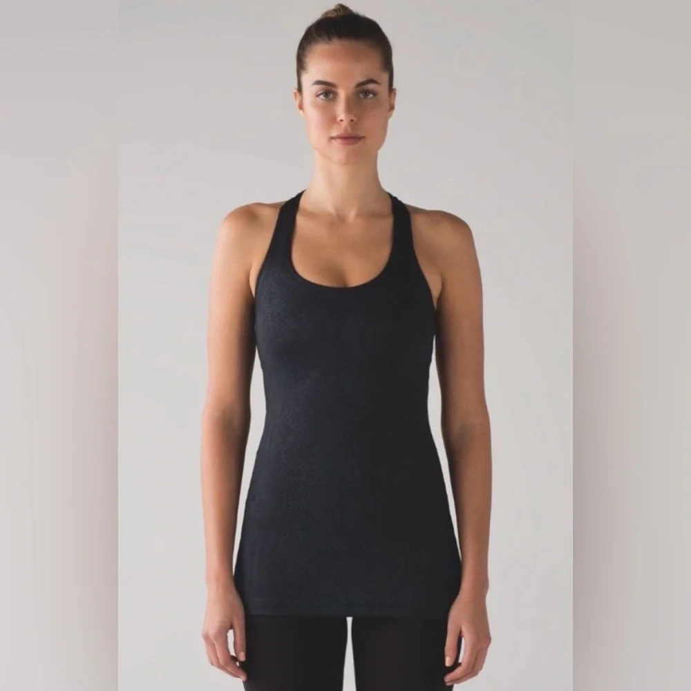 340. lululemon athletica Black Womens Snake-Texture Racerback Tank Size Medium